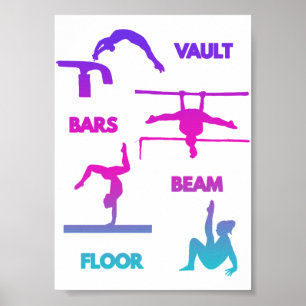 Gymnastics Rosa Lila Turquise Vault Pub Beam Poster