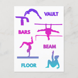 Gymnastics Rosa Lila Turquise Vault Pub Beam Vykort