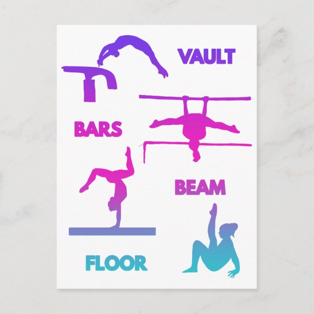 Gymnastics Rosa Lila Turquise Vault Pub Beam Vykort (Framsida)