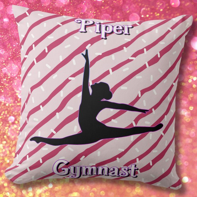 Gymnastics Rosa White Peppermint Candy Sprinkle Kudde (Gymnastics Pink White Peppermint Candy Sprinkle Personalized Pillow)