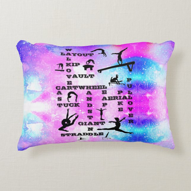 Gymnastics Skills Crosswords accent Pillow w/ Namn Prydnadskudde (Framsidan)