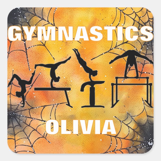Gymnastics Spooky Spindelnät Halloween Fyrkantigt Klistermärke (Framsida)