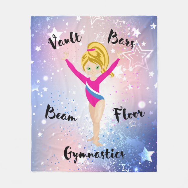 Gymnastics Star Blonde, Grönt Ögon, Rosa Leotard Fleecefilt (Framsidan)