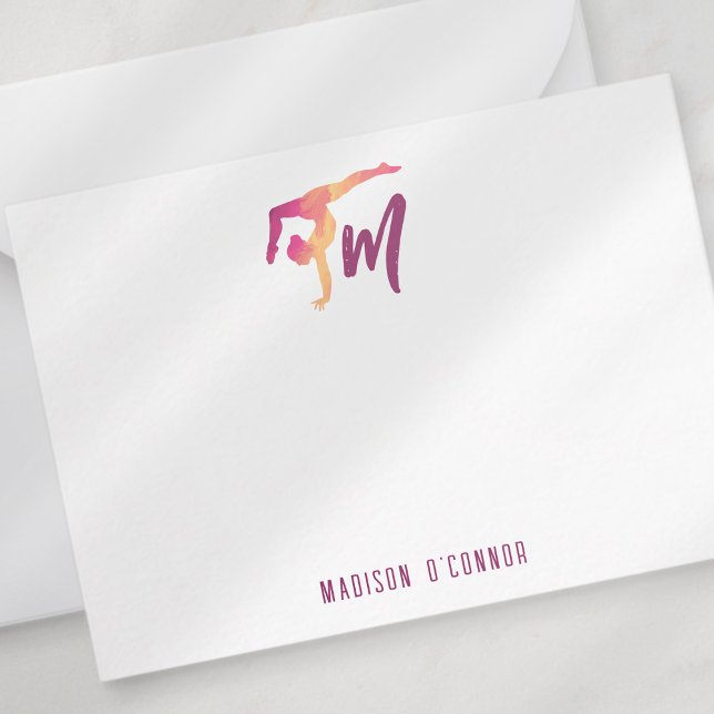 Gymnastics Stationery | Monogram första dos Anteckningskort (Skapare uppladdad)