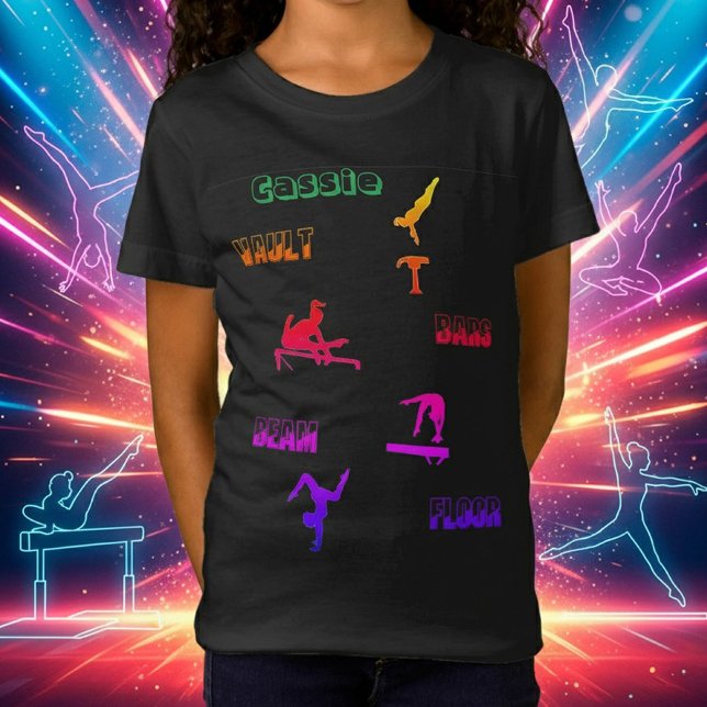 Gymnastics T-Shirt - Vault, Pub, Beam, Golv (Personalized Gymnastics Rainbow T-Shirt - Custom Name & Event Design!)