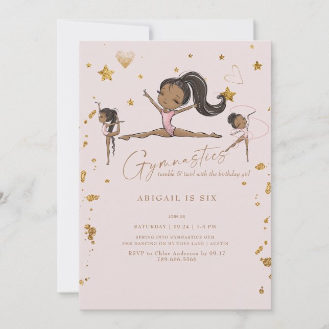 Gymnastics Tumble Twirl Födelsedagsfest IV Inbjudningar (Framsida)