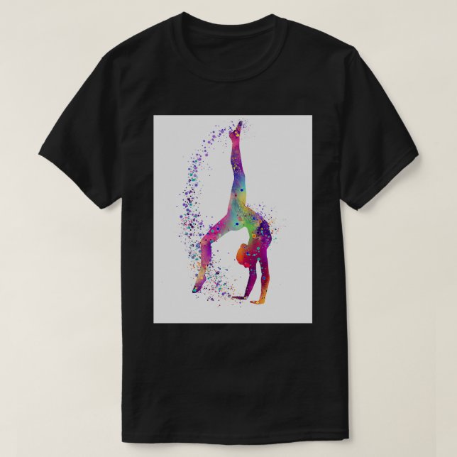 Gymnastics Tumbling Girl Watercolor Silhouette T Shirt (Design framsida)