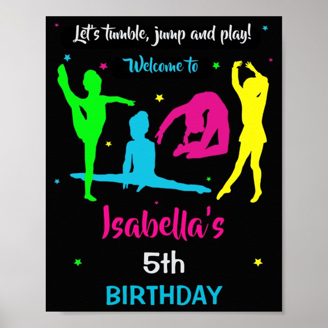 Gymnastics welcome party sign Tumbling Party Decor Poster (Framsidan)
