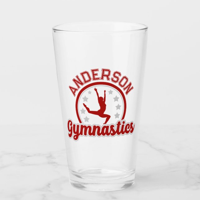 Gymnastik ADD NAME Gymnast Hopp Redskap Idrottare Glaskopp (Framsida)