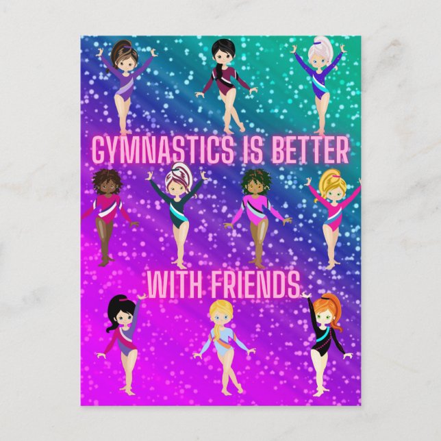 Gymnastik är bättre med vänner Super Sparkle    Vykort (Framsida)