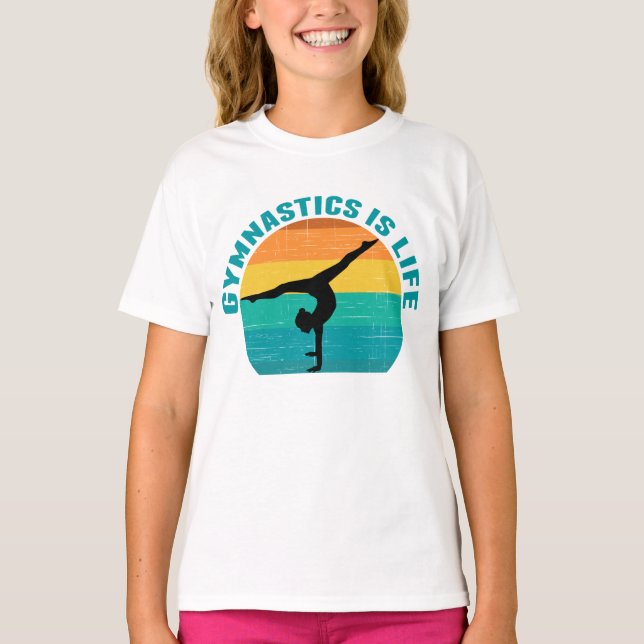 Gymnastik är Life Bevackra Sunset Gymnast Kids T Shirt (Framsida)