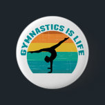Gymnastik är Life Bevackra Sunset Gymnast Teal Knapp<br><div class="desc">Gymnastiken är Life. Gastgåva i solnedgång med en vacker färgstark bakgrund bakom en kvinna som gör ett söt handställ med spalterna.</div>