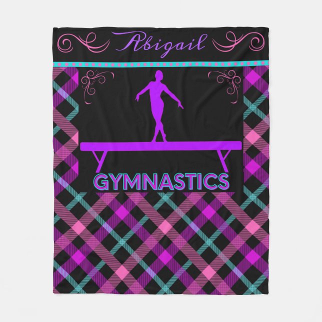 Gymnastik Balk Rosa Lila Turkos Tartan Fleecefilt (Framsidan)