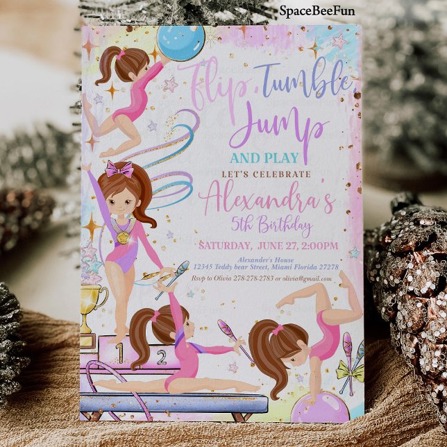 Gymnastik Födelsedagsinbjudan Fest Gymnastik Inbjudningar (Gymnastics Birthday Invitation Party Gymnastics)