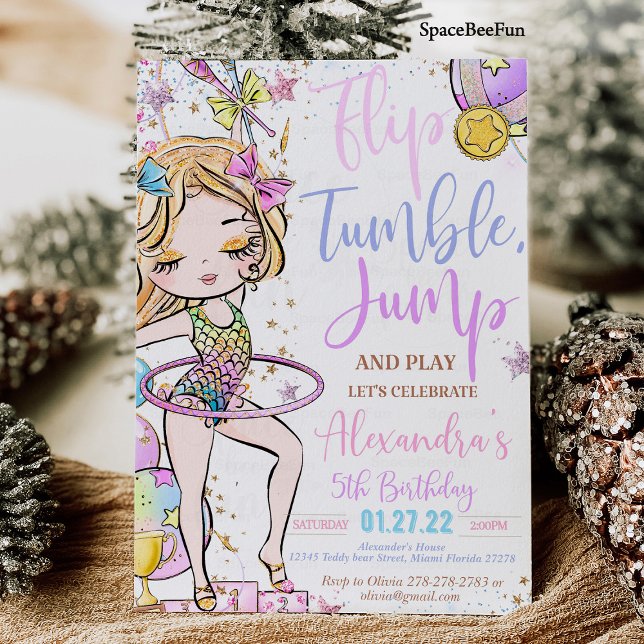 Gymnastik Födelsedagsinbjudan Fest Gymnastik Inbjudningar ( Gymnastics Birthday Invitation Party  Gymnastics Invites Mermaid Gymnastics  )