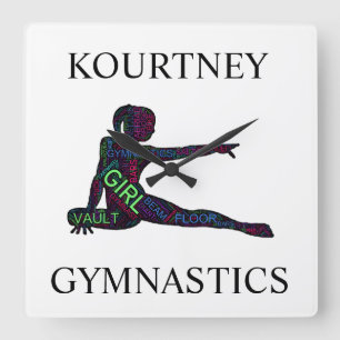 Gymnastik Word Art Akrylväggur Fyrkantig Klocka
