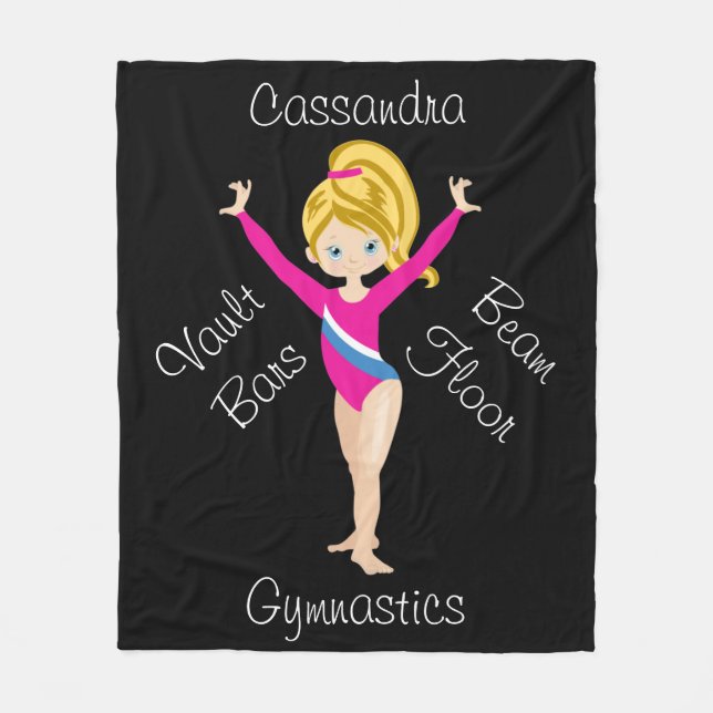 Gymnastika Blonde, Blue Öga, Rosa Leotard Fleecefilt (Framsidan)