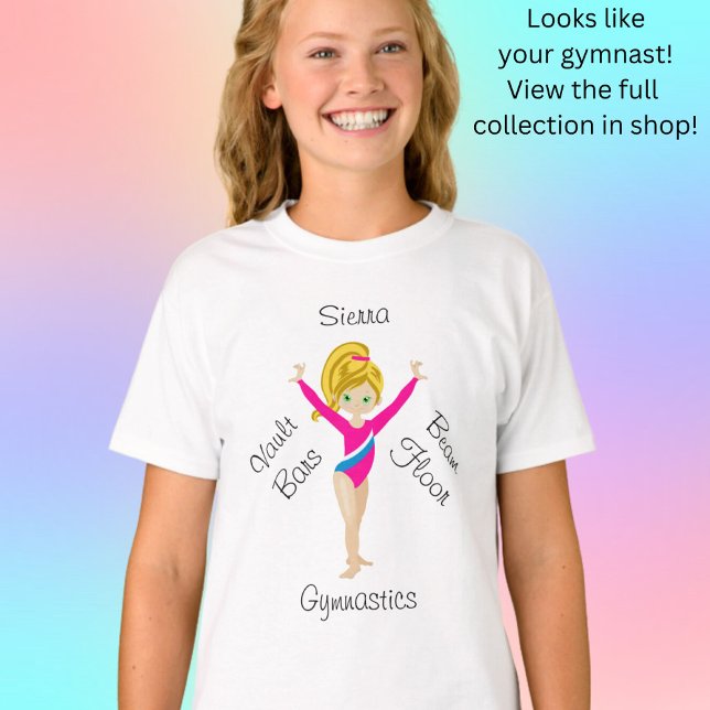 Gymnastika Blonde, Grönt Öga, Rosa Leotard T Shirt (Skapare uppladdad)