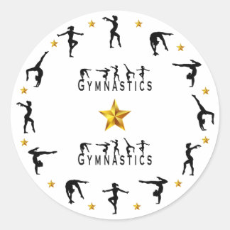 Gymnastika, female, Guld Stars Runt Klistermärke