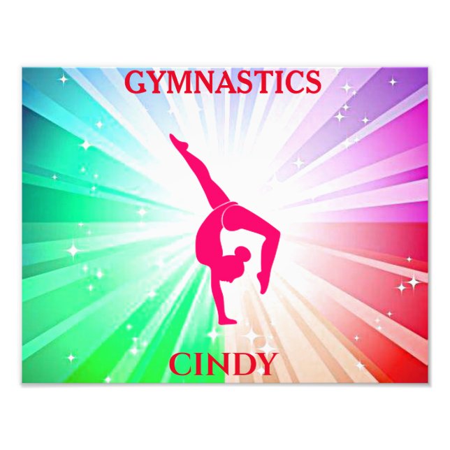 Gymnastika Rainbow Burst with Girl Handstand Pose Fototryck (Framsidan)