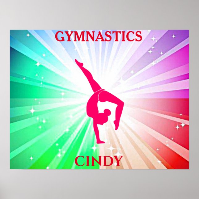 Gymnastika Rainbow Burst with Girl Handstand Pose Poster (Framsidan)