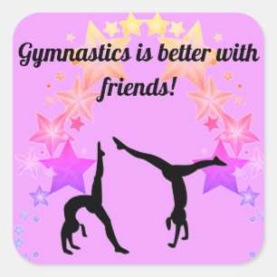 Gymnastiken är bättre med vänner Lila Sticker Fyrkantigt Klistermärke
