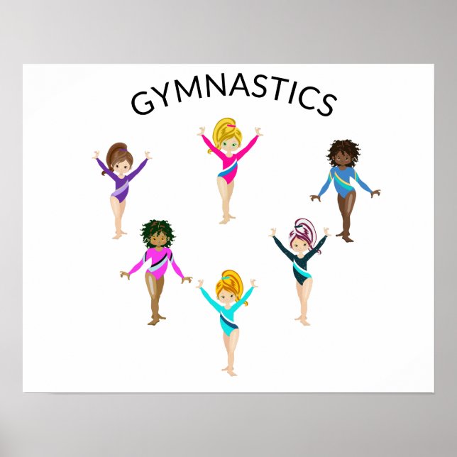 Gymnastikflickan poster med 6 gymnast (Framsidan)