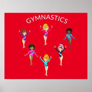 Gymnastikflickan poster med 6 gymnast