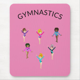 Gymnastikflickans musknapp med 6 gymnast! musmatta
