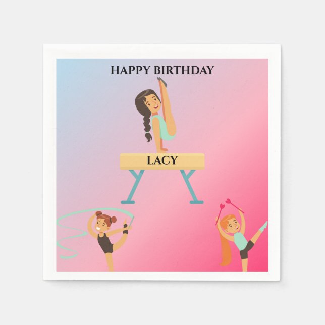 Gymnastikfödelsedagslöjor personlig. pappersservett (Framsidan)