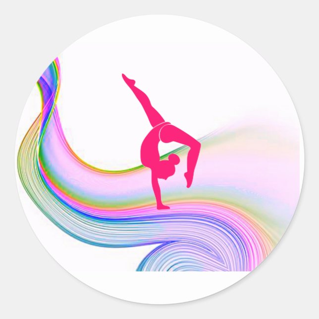 Gymnastikgymnast i rosa-dekal. runt klistermärke (Framsida)