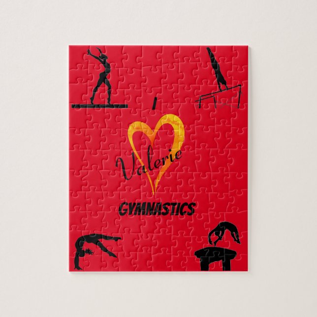 Gymnastikhändelser Fire Red Puzzle med Namn Pussel (Vertikal)