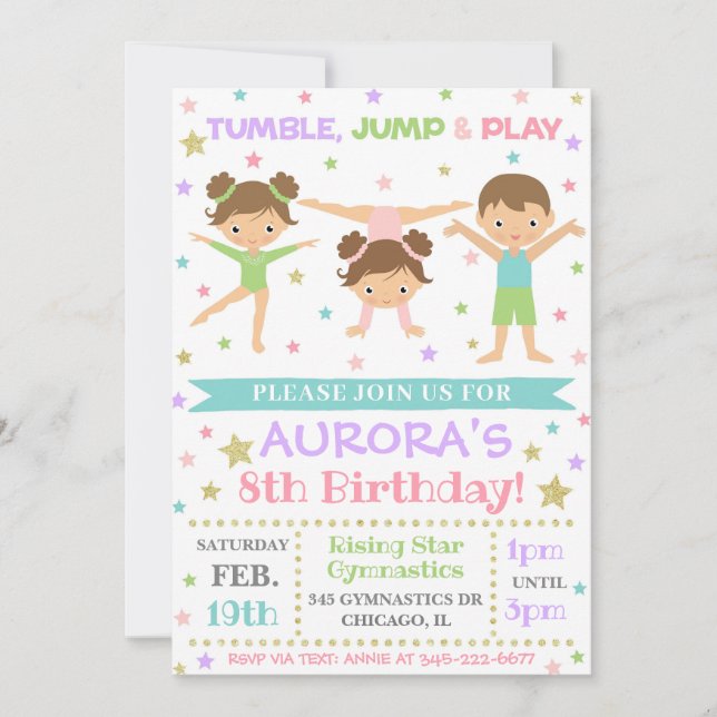 Gymnastikinbjudan | Gymnastics Birthday Inbjudan (Framsida)
