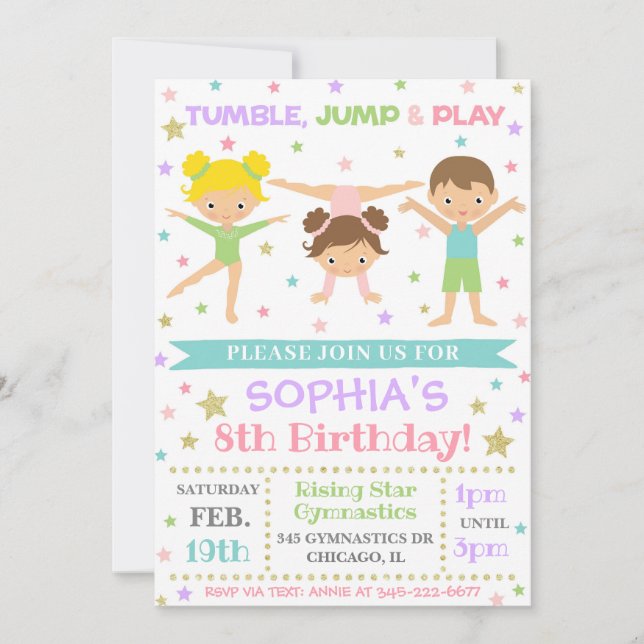 Gymnastikinbjudan | Gymnastics Birthday Inbjudan (Framsida)