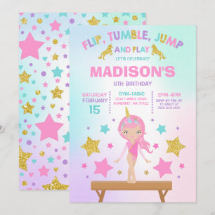 Gymnastikinbjudan Unicorn Gymnastics Party Inbjudningar