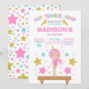Gymnastikinbjudan Unicorn Gymnastics Party Inbjudningar