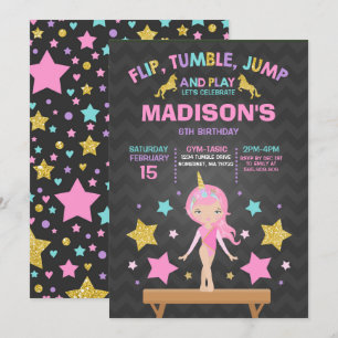Gymnastikinbjudan Unicorn Gymnastics Party Inbjudningar