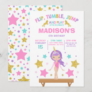 Gymnastikinbjudan Unicorn Gymnastics Party Inbjudningar