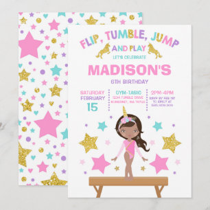 Gymnastikinbjudan Unicorn Gymnastics Party Inbjudningar