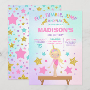 Gymnastikinbjudan Unicorn Gymnastics Party Inbjudningar