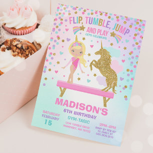 Gymnastikinbjudan Unicorn Gymnastics Party Inbjudningar