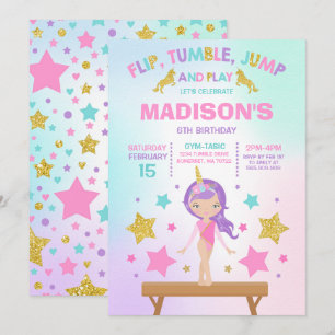Gymnastikinbjudan Unicorn Gymnastics Party Inbjudningar
