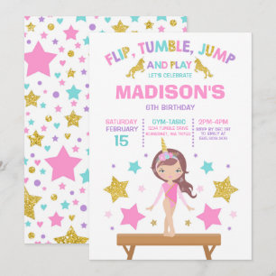 Gymnastikinbjudan Unicorn Gymnastics Party Inbjudningar