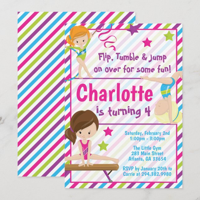 Gymnastikinbjudningar för alla åldrar inbjudningar (Fram/baksida)