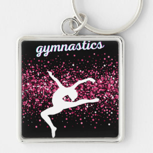 Gymnastikläder Rosa Glitter Fyrkantig Silverfärgad Nyckelring