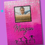GymnastikRosa, Silver, Glitter Anpassningsbar Phot Pussel<br><div class="desc">Gymnastics Shock rosa och Silver Glitter Gnistra Ombre utformar personlig med namn i din gymnast eller din gymnastikklubb namn och ditt eget foto!</div>