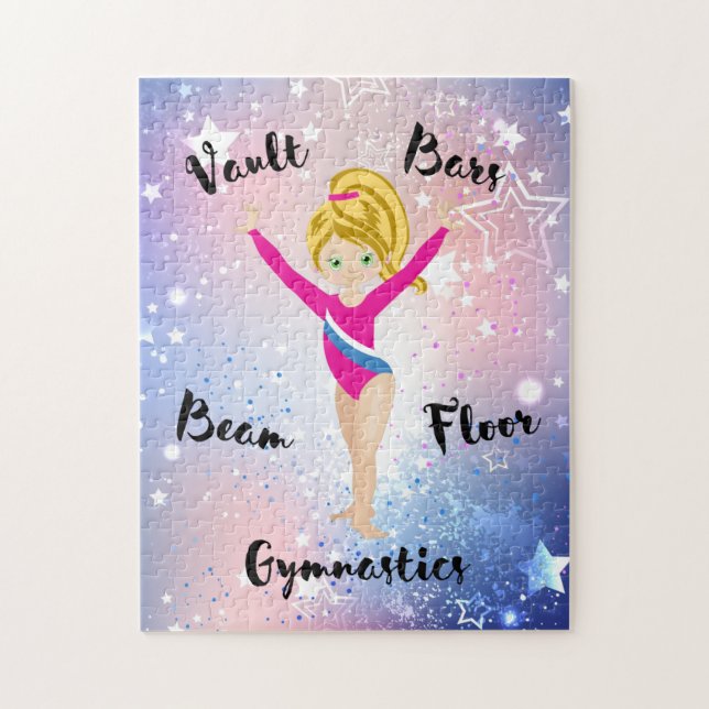 Gymnastikstjärna Blond, Gröna ögon, Rosa Leotard  Pussel (Vertikal)