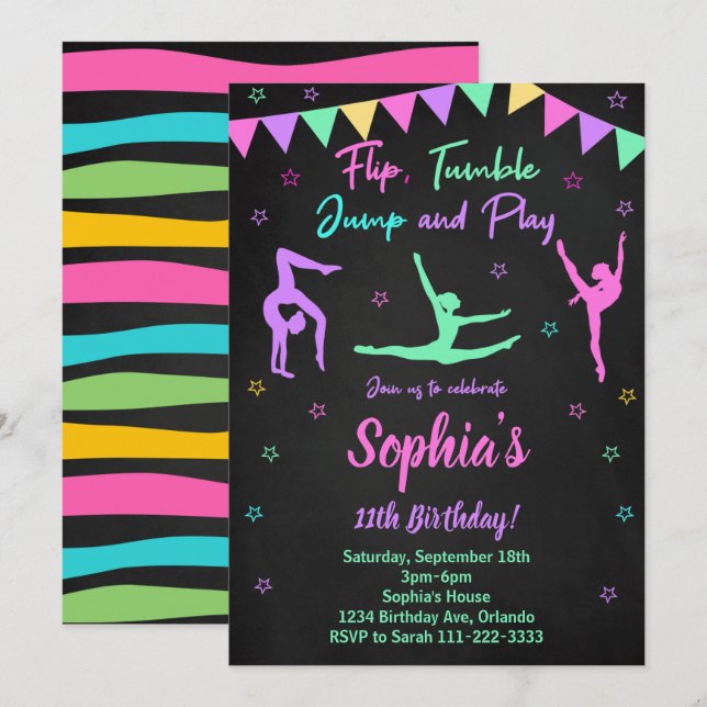 Gymnastisk födelsedagsinbjudan inbjudningar (Fram/baksida)