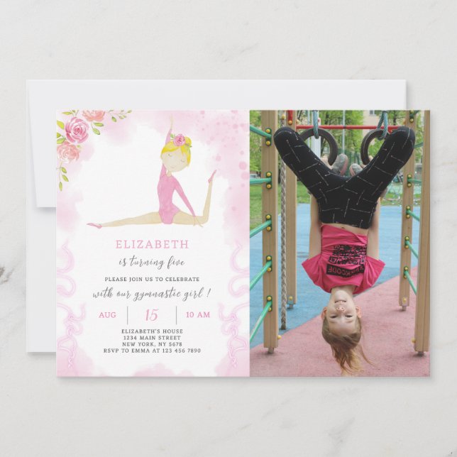 Gymnastisk födelsedagsinbjudan med foto inbjudningar (Framsida)