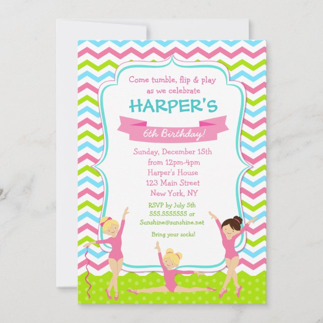 Gymnastiska födelsedagsfest inbjudan (Framsida)